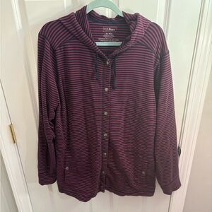 L.L. Bean Pink and Navy Striped snap Up Hoodie XL